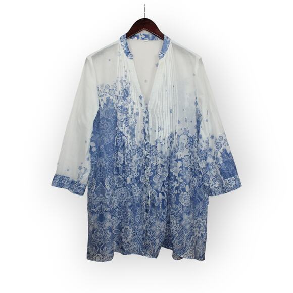 XL WeTheFree A/X Blouse Tunic Caftan Coverup Checker Floral Dye - Picture 4 of 15